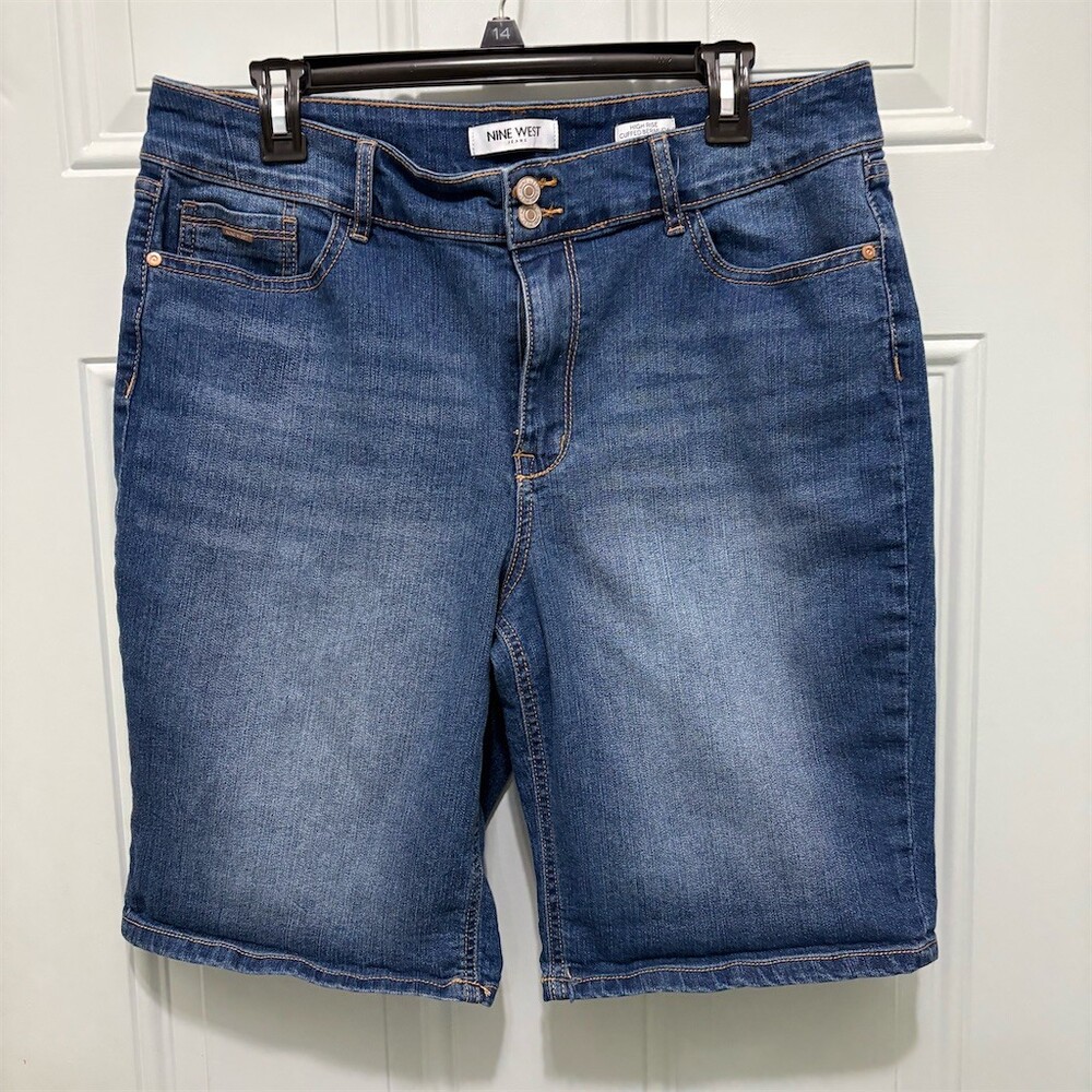 Nine West Bermuda Shorts Womens Size 14 Blue Medium Wash High Rise Cuffed